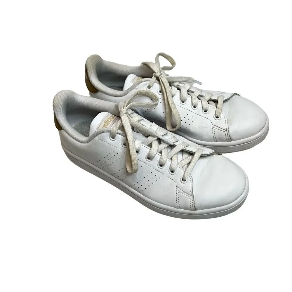 Adidas white perforated cloud foam advantage sneakers size 9.5